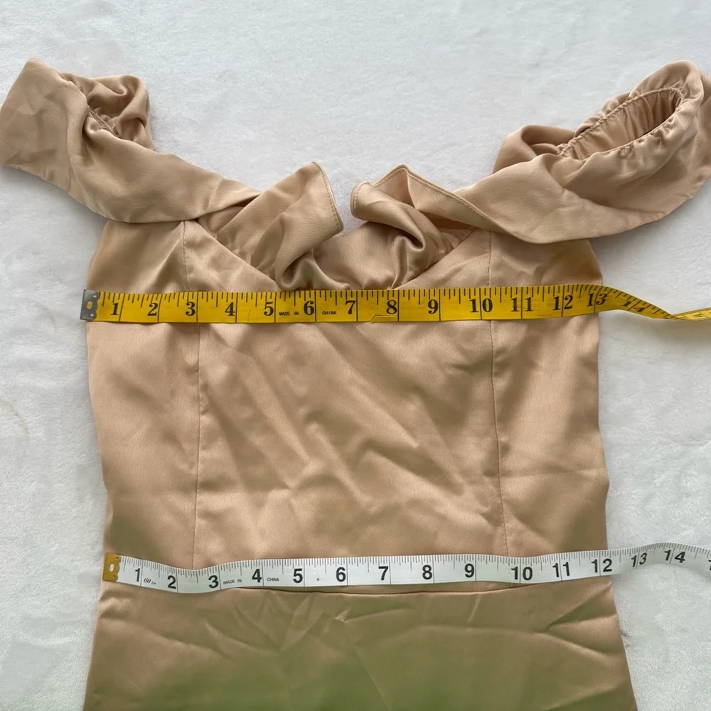 Show Me Your MuMu Alexis Midi Dress Small Champagne Luxe Satin - Picture 12 of 14